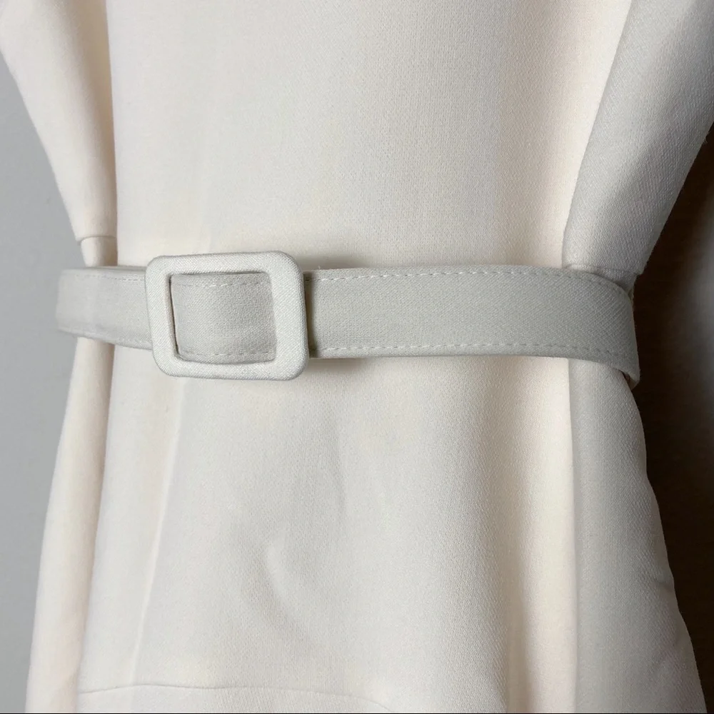 Gal Meets Glam Cecilia Off-White Crepe Belted Midi Dress - Picture 10 of 16